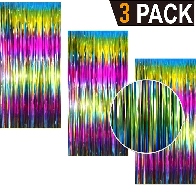 GOER 3.2 ft x 8.2 ft Metallic Tinsel Foil Fringe Curtains Party Photo Backdrop - Image 2