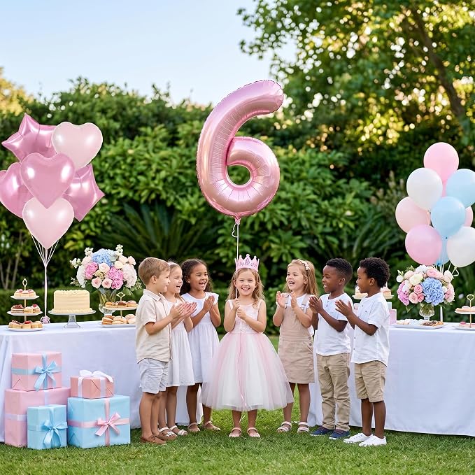 TONIFUL 6th Birthday Balloons Kit 40 Inch Pink Large Number 6 Foil Balloon | - Image 4