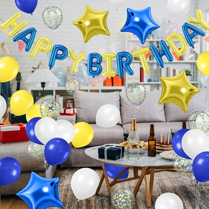 29PC Blue Yellow Happy Birthday Balloon Banner, 16 Inch 3D Aluminum Letter - Image 9