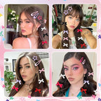 36Pcs Pink Mini Bow Hair Clips 6 Color Water Drop No Slip Hair Clips for Women White Star Snap Hair Barrettes Black Small Hair Bows Star Bowknot Hair Accessories for Girls