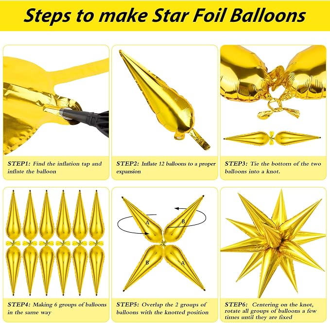 60 Pcs Star Balloons Explosion 12 Point Foil Cone Balloons Magic Balloon Large - Image 5