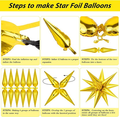 60 Pcs Star Balloons Explosion 12 Point Foil Cone Balloons Magic Balloon Large - Image 5