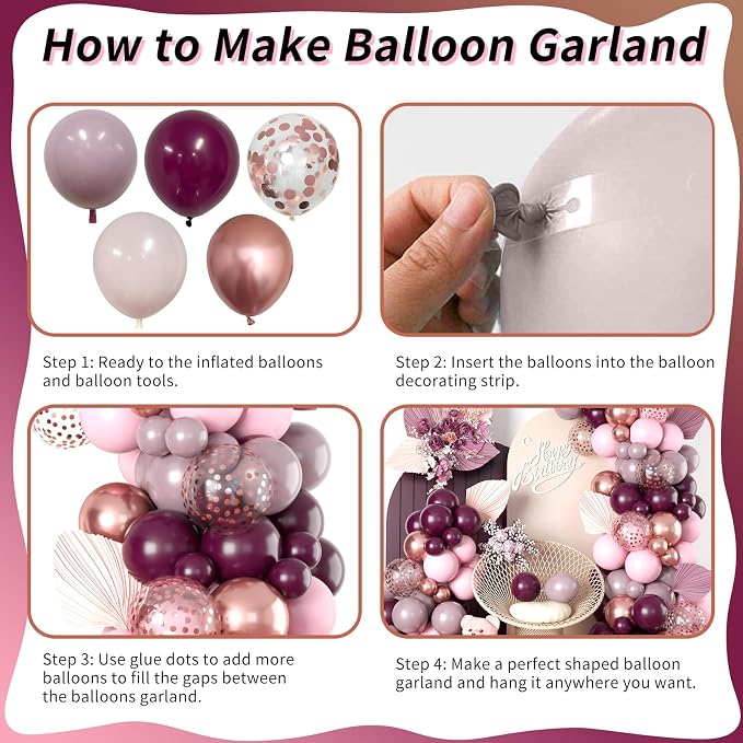 Burgundy Pink Balloon Garland Arch Kit, Burgundy Ruby Red Dusty Purple Pastel - Image 7