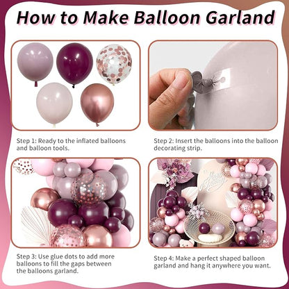 Burgundy Pink Balloon Garland Arch Kit, Burgundy Ruby Red Dusty Purple Pastel - Image 7