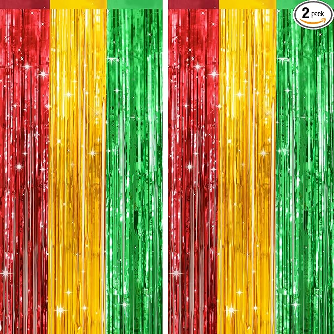 jijAcraft Red Yellow Green Tinsel Foil Fringe Curtain, 2 Pack 3.2x6.5 Feet by jijAcraft
