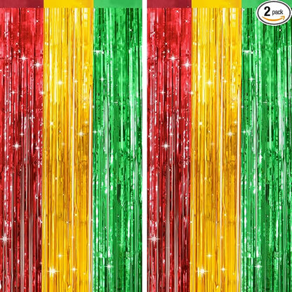 jijAcraft Red Yellow Green Tinsel Foil Fringe Curtain, 2 Pack 3.2x6.5 Feet by jijAcraft