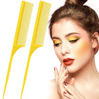2 Pack Rat Tail Combs for Women Fine Tooth Comb Parting Tip Carbon Fiber Root Teasing Anti Static Heat Resistant Adding Volume Evening Hair Styling (Yellow)