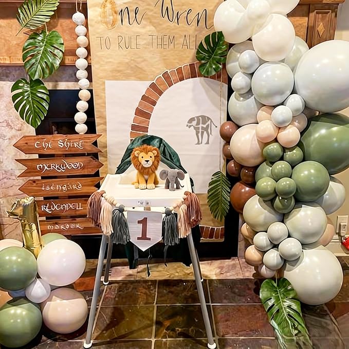 Woodland Balloons, 12 Inch Sage Green Brown and Sand White Balloon Double - Image 5