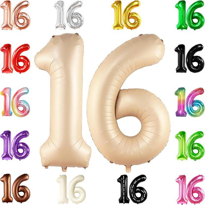 KatchOn Caramel 16 Balloon Numbers 40 Inch, Sweet 16 Party Decorations | 16th by KatchOn
