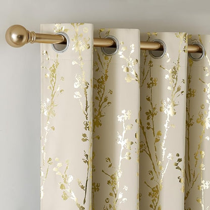NICETOWN 100% Blackout Floral Beige Curtains - Image 6