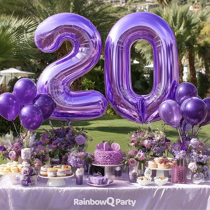 RainbowQ Purple 20 Balloon Number 40 Inch 0-40 Foil Large Balloons | Big Mylar - Image 3