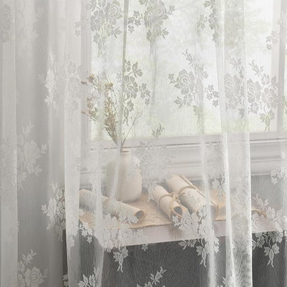 Kotile Ivory Lace Curtains for Kitchen Windows W52 x L36 Inch, 2 Panels | Rod - Image 7