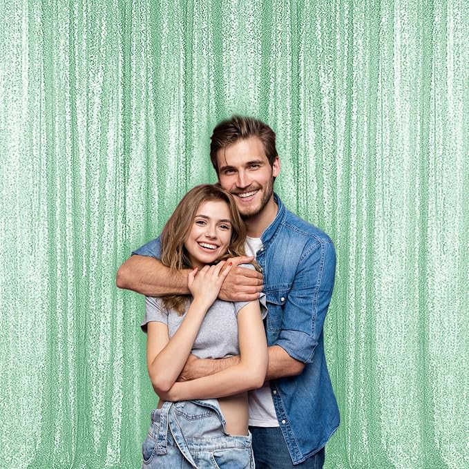 Sugargirl Mint Green Sequin Backdrop Curtain 2 Panels 2FTx8FT Glitter Mint - Image 9