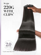 LUVME Invisible Clip in Hair Extensions, Yaki Straight Real Human Hair 22 Inch 2 Pack 220g 12pcs Clip ins Hair Extensions Natural Black for Women