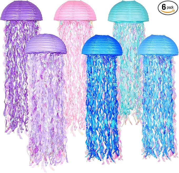 OBXT 10" Mermaid Jellyfish Lanterns – Pink Purple Blue Decorations by OBXT