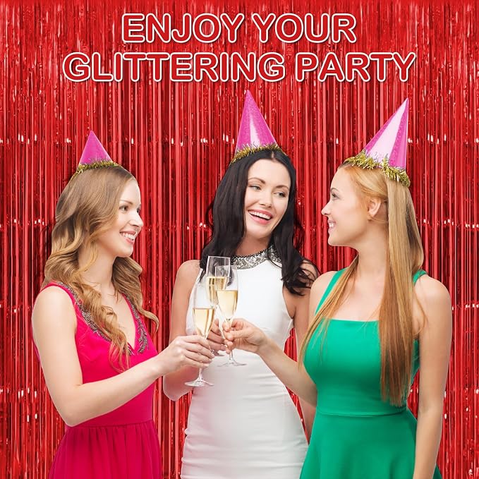 30 Pack Red Foil Fringe Curtain Backdrop, 3.3x8.2 Feet Metallic Tinsel Streamer - Image 5