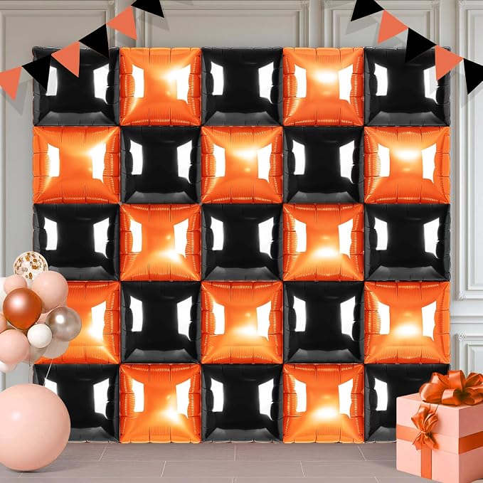 Black and Orange Square Foil Balloons 25 Pcs Metallic Black and Orange Balloons by Unknown