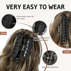 FLUFYMOOZ Ponytail Extension, 18 Inch Claw Clip Ponytail Extension, Wavy Curly Claw Clip in Ponytail Hair Extensions, Natural Fake Ponytail Synthetic Hairpiece for Women (Deep Brown with Dirty Blonde)