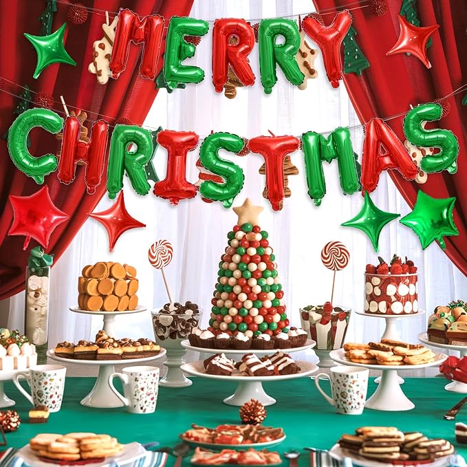 FunHot Merry Christmas Balloons Banner, 16 Inch Xmas Letter Balloons - Image 3