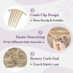BARSDAR Short Blonde Drawstring Ponytail - 10 Inch Wavy Comb Clip Ponytail Extensions for Women - Synthetic Clip in Ponytails Hairpieces Fake Pony Tails Daily - Medium Blonde with Highlights