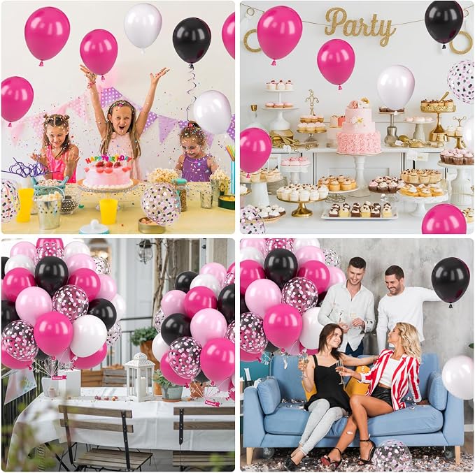Pink and Black Balloons, 12 Inch Pink Black Balloons, Hot Pink White Pastel - Image 8
