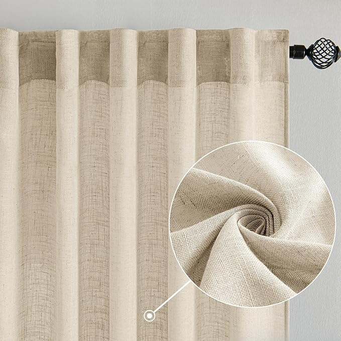 MIULEE Linen Curtains 52x54 Inch Length 2 Panels - Image 2