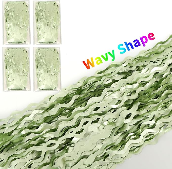 4 Pack Sage Green Wavy Metallic Tinsel Foil Fringe Curtains 3.3x6.6 Feet - Image 3