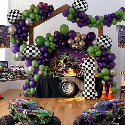 Monster Truck Birthday Party Theme 40 Inch Checkered Number Balloon 1 | - Image 3