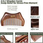 4-in-1 Gua Sha Tool with Mini Travel Small Massage Comb Set, Christmas Gifts for Women, Wooden Face & Body Massager Tool – Lymphatic Drainage, Jawline Sculpting, Head Scalp Massager Hair Growth