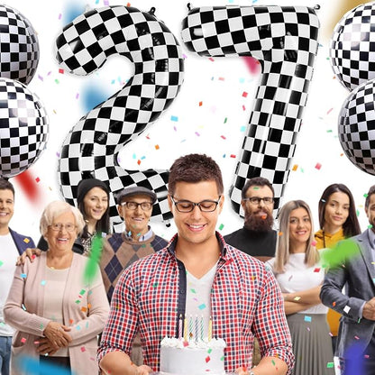 Checkered Number 7 Balloon 40 Inch, Large Foil Black and White Number Balloons - Image 5