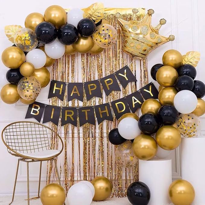 CANREVEL 50pcs 12 Inches Black Gold Confetti Balloons Kit, Metallic Gold and - Image 6