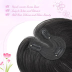 YAMI Hair Toppers for Women Fluffy Human Hair Topper 10inch Handmade Swiss Base Hairpieces 360° Cover Hairloss (Natural Black)