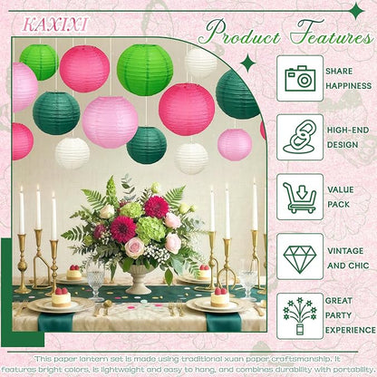 15-Piece Pink Green White Paper Lanterns Party Decorations | 6/8/10-Inch - Image 6