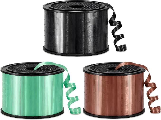 BEISHIDA 3 Pack 100 Yard Matte Black Green Brown Curling Crimped Ribbon Balloon by Beishida
