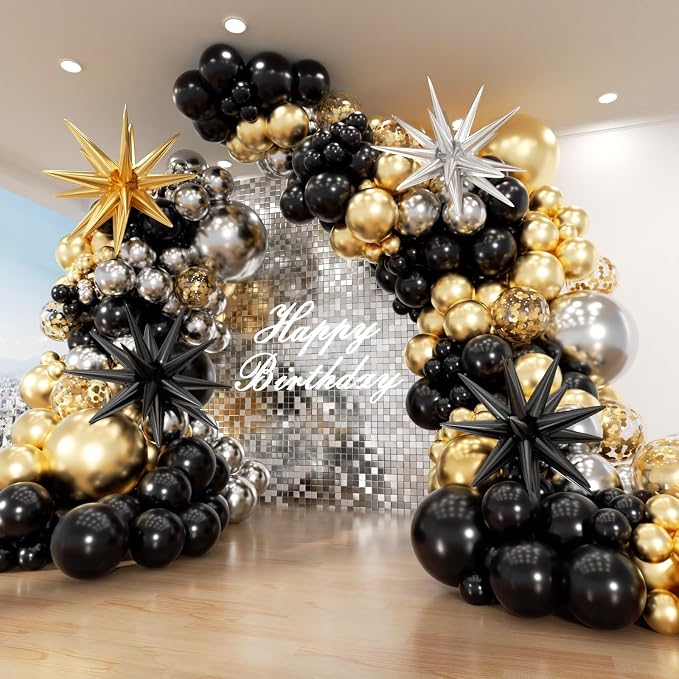 Black Gold and Silver Balloon Arch Garland Kit 153pcs by PTGOLUO