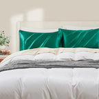 King Size Satin Pillowcase Set of 2 with Envelope Closure,Blackish Green Silk Pillowcase for Hair and Skin (20x36)