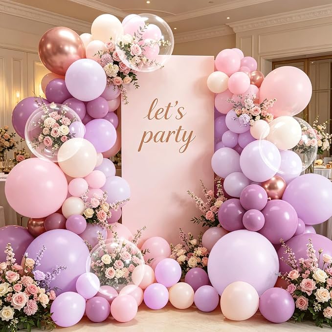 Dusty Purple Balloons Arch Kit, Lavender Gold Pink Clear, Party Decor | 128pcs - Image 6