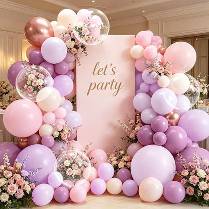 Dusty Purple Balloons Arch Kit, Lavender Gold Pink Clear, Party Decor | 128pcs - Image 6