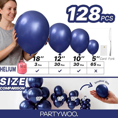 PartyWoo Navy Blue Balloons 128pcs Different Sizes of 18 12 10 5 Inch Dark Blue - Image 6