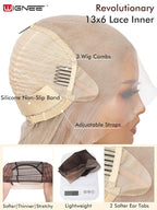 WIGNEE 13x6 Synthetic Lace Front Wig 28" Ash Blonde Wig Pre-Plucked Handmade Lace Front Wigs with Kanekalon Futura Hair Voluminous Long Straight Synthetic Wigs for Daily Party Use