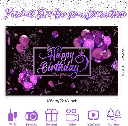 Blulu Happy Birthday Backdrop Banner Sign Poster Large Fabric Glitter Balloon - Image 2