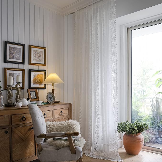 Sutuo Home Cream White Crochet Boho Curtain 84 Inches Length, Sheer Lace - Image 7