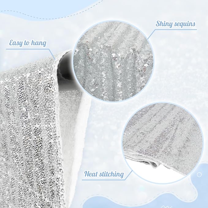 PartyDelight Silver Sequin Backdrop Curtains 6x8ft | Sparkly 3mm sequins - Image 2