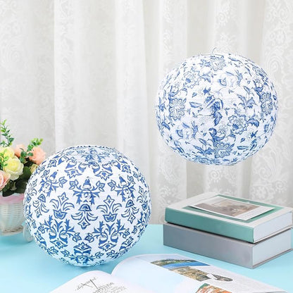 12 Pcs Chinoiserie Party Decor Blue White Porcelain Paper Lantern | 10" - Image 2