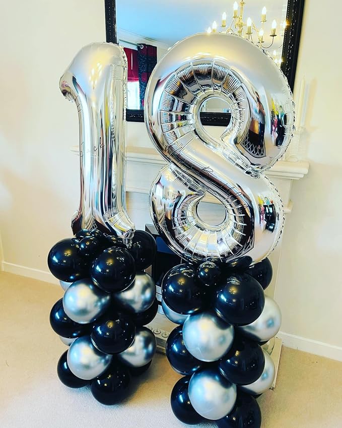 40 Inch Silver 18 Number Balloons Giant 18 Balloons Silver Birthday 18 Balloons - Image 5