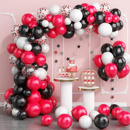 130PCS Red Black White Balloon Garland Arch Kit, 12 10 5 inch Red and Black by Paready