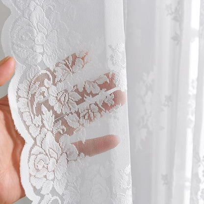 Kotile White Lace Curtains for Bedroom Rustic Floral 52 x 63 Inch, 2 Panels | by Kotile+Curtains