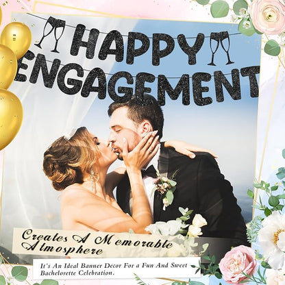 Pre Strung Happy Engagement Banner Glitter Engagement Party Decorations - Image 5