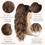 18" Ponytail Extension, Claw Clip Ponytail Extensions for Women Wavy Pony Tails Hair Extensions Fluffy Natural Looking Synthetic Hairpiece for Daily Use (Light Brown Mixed Honey Gold)