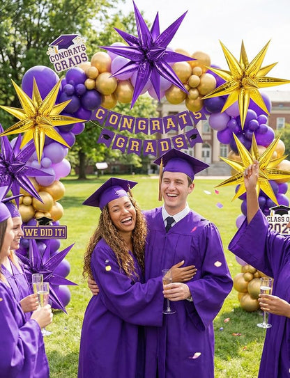 74 PCS Purple Gold Star Balloons Foil, 26 Inch Large Explosion Cone Balloons - Image 2